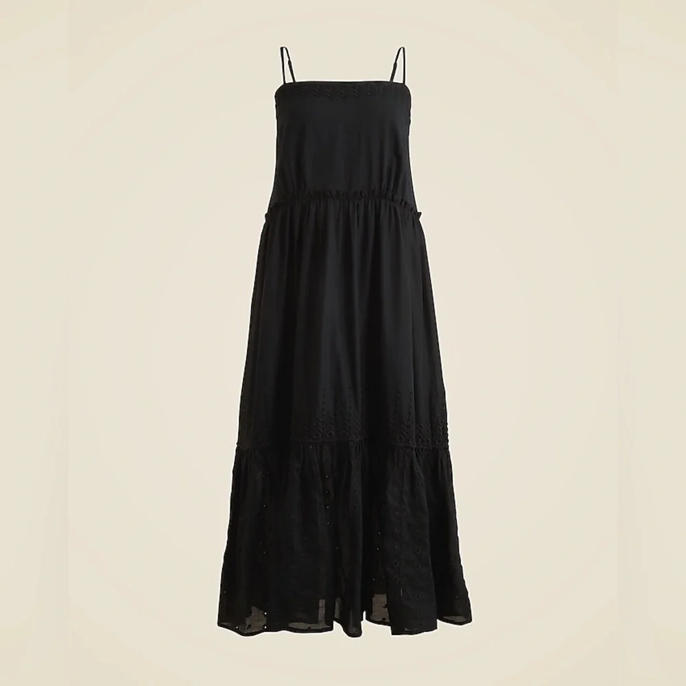 NWT J.Crew Sorrento dress in cotton voile XS Black Boho Bohemian Resort Vacation